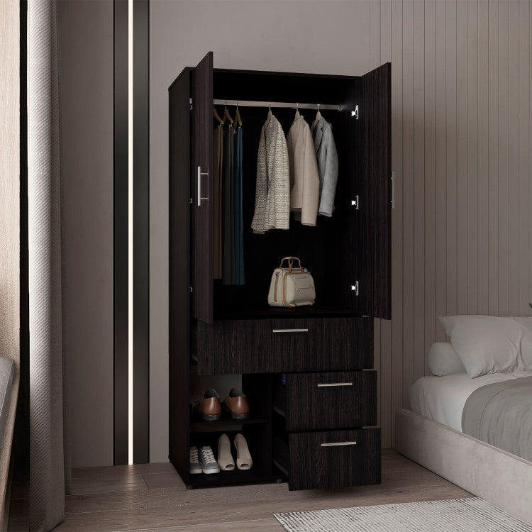 Alpine Armoire With Double Doors, Internal Shelves And Hanging Rod, Black
