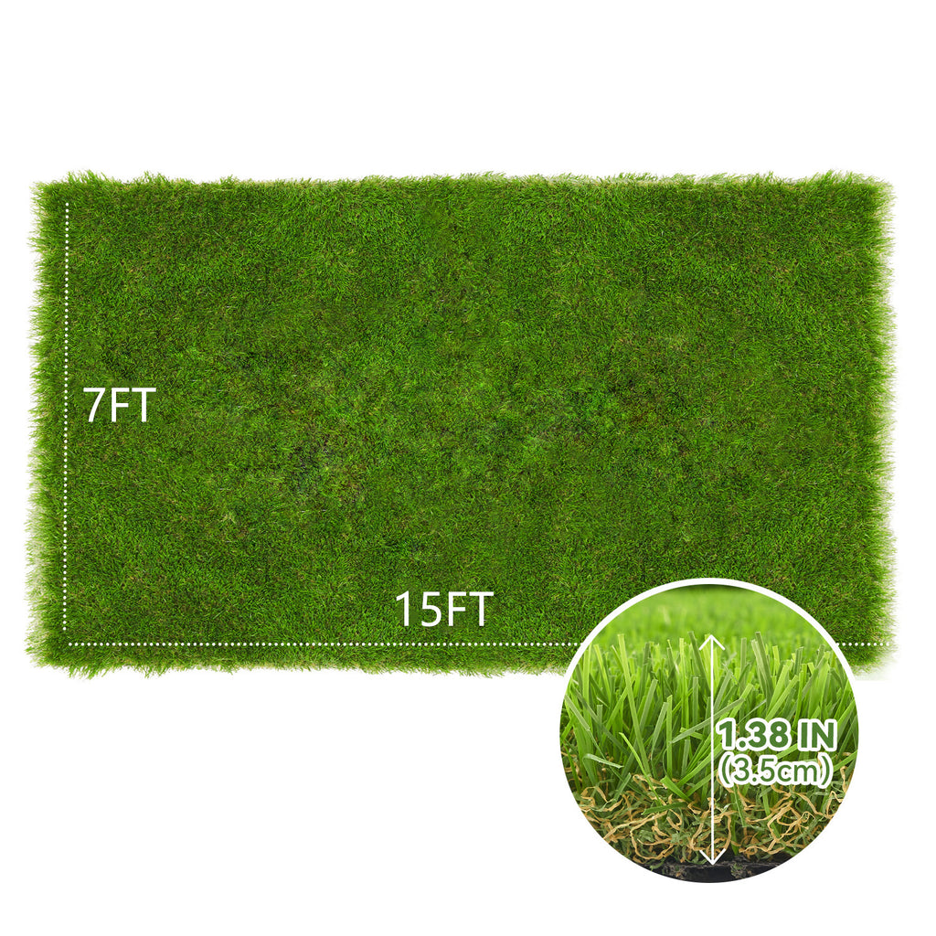 Grass Turf Outdoor Indoor, 7 Ft X 15 Ft Fake Grass, 1.38 Inch Outdoor Rug For Patio, Realistic Faux Grass Rug With Drain Holes