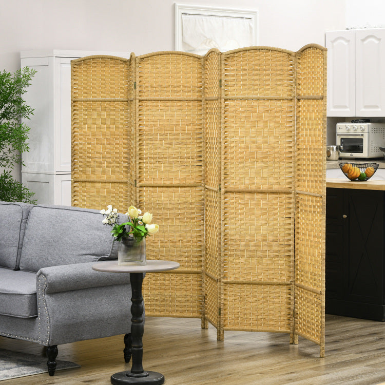 Homcom 6 Panel Room Divider, 6' Tall Folding Privacy Screen, Hand Woven Freestanding Wall Partition For Home Office, Bedroom, Nature Wood