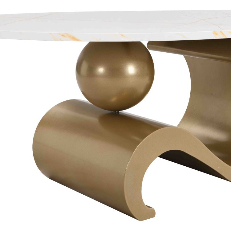 Modern Nesting Coffee Table Set Of 2 End Table For Living Room, Oval And Round Table Set, Golden
