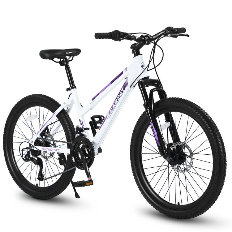 S24103 24 Inch Mountain Bike For Teenagers Girls Women, Shimano 21 Speeds With Dual Disc Brakes And 100Mm Front Suspension, White Pink