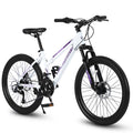 S24103 24 Inch Mountain Bike For Teenagers Girls Women, Shimano 21 Speeds With Dual Disc Brakes And 100Mm Front Suspension, White Pink
