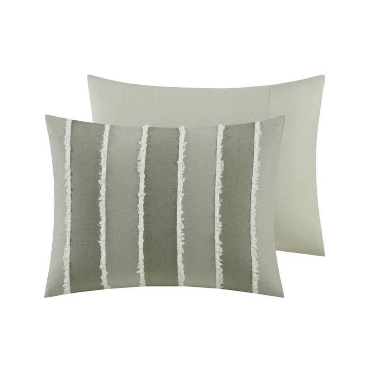 3 Piece Striped Cotton Comforter Set Sage Full Queen