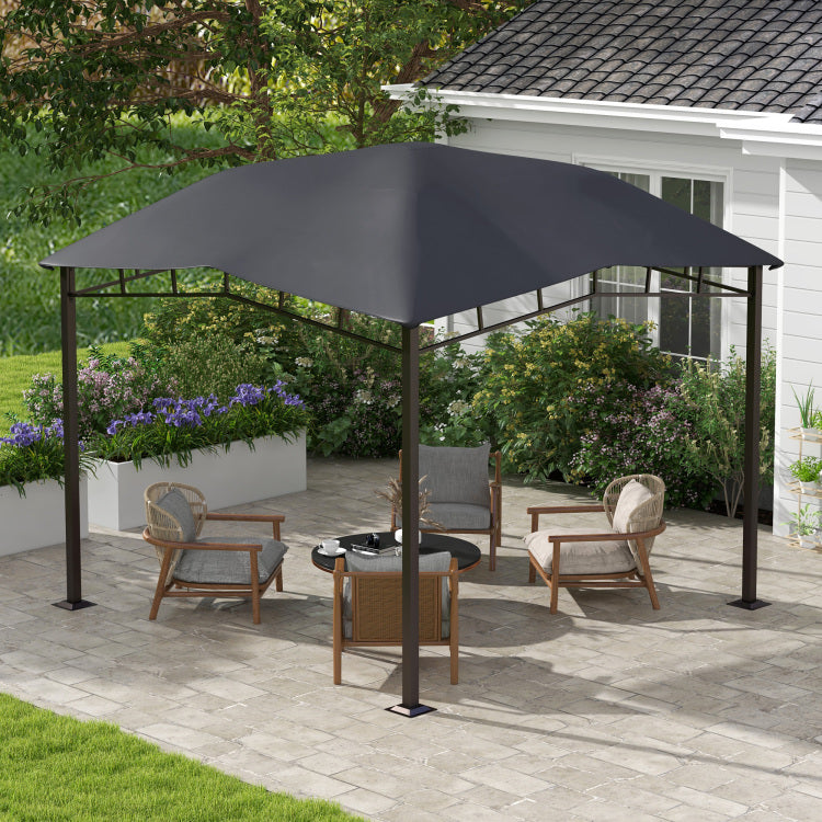 Outsunny 10' X 10' Soft Top Patio Gazebo Outdoor Canopy With Unique Geometric Design Roof, All Weather Steel Frame, Gray