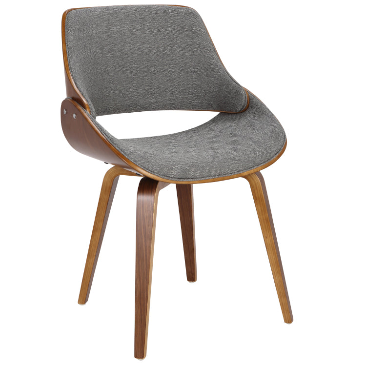 Folia Round Fabrizzi Mid Century Modern Dining Set In Walnut Wood, Round Clear Tempered Glass And Grey Fabric By 3 Piece