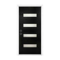 36 X 80 Fiberglass Entry Door With Brickmould, Frosted Glass Contemporary Style For Home'S Front Entrance, Right Hand Inswing, Black Finished Knock Down Fiberglass Door With 4 9 16 White Vinyl Frame