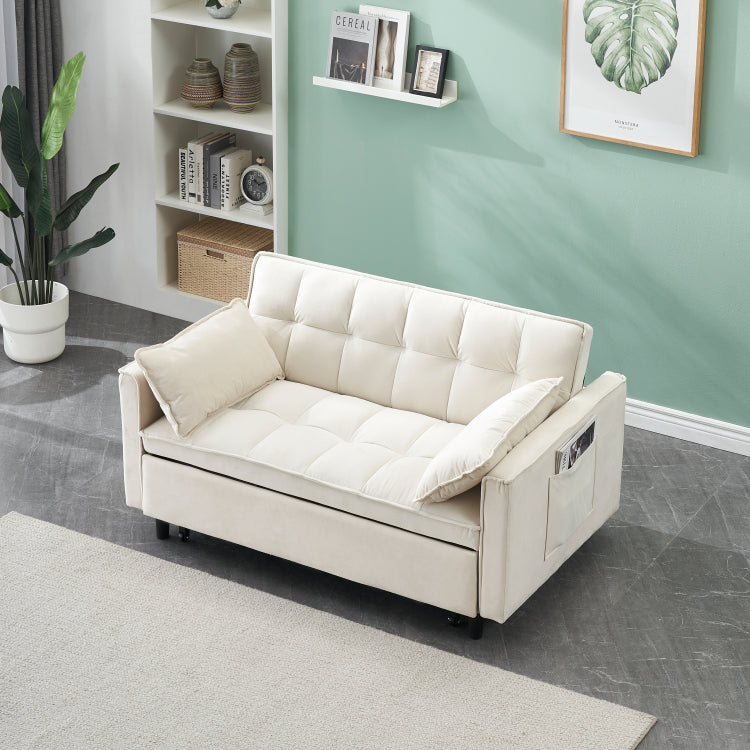 Modern Velvet Sofa, Sofa Pull Out Bed, Small Beautiful Seat Casual Sofa With Back, With Pillow, Pockets, Living Room Furniture, 3 In 1 Convertible Sleep Sofa Bed