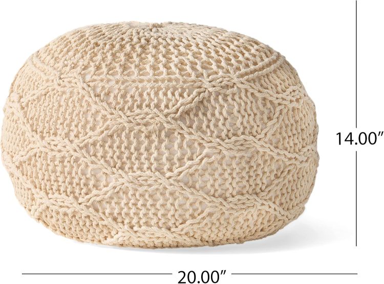 Malibu Knitted Cotton 20 X 20 Round Pouf