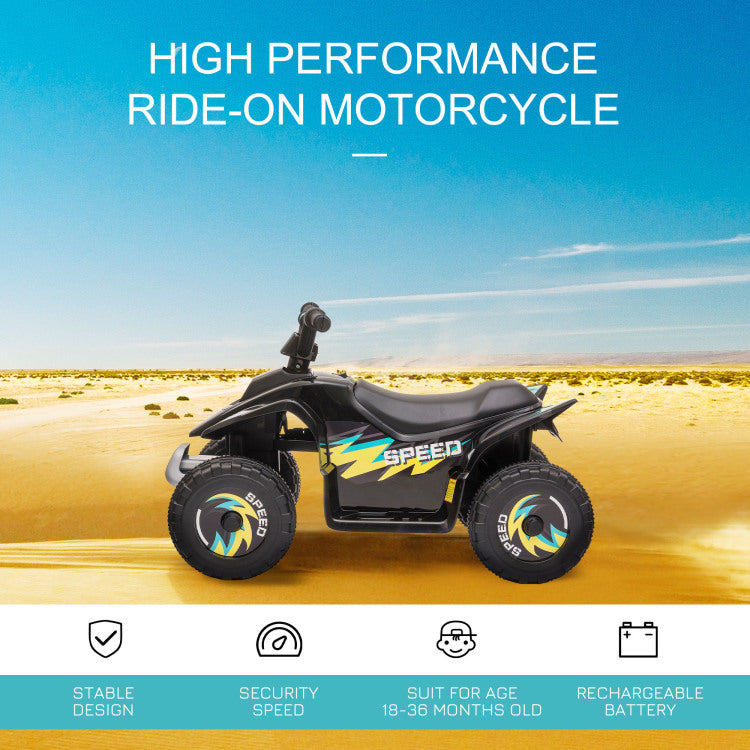 Aosom 6V Kids Atv 4 Wheeler Ride On Car, Electric Motorized Quad Battery Powered Vehicle With Forward Reverse Switch For 18 36 Months Old Toddlers, Black