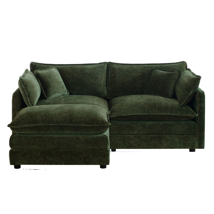 Chenille Two Seater Sofa With 1 Footrest, 2 Seater L Shaped Sectional With Ottoman,Loveseat With Ottoman For Small Living Space, Green Chenille