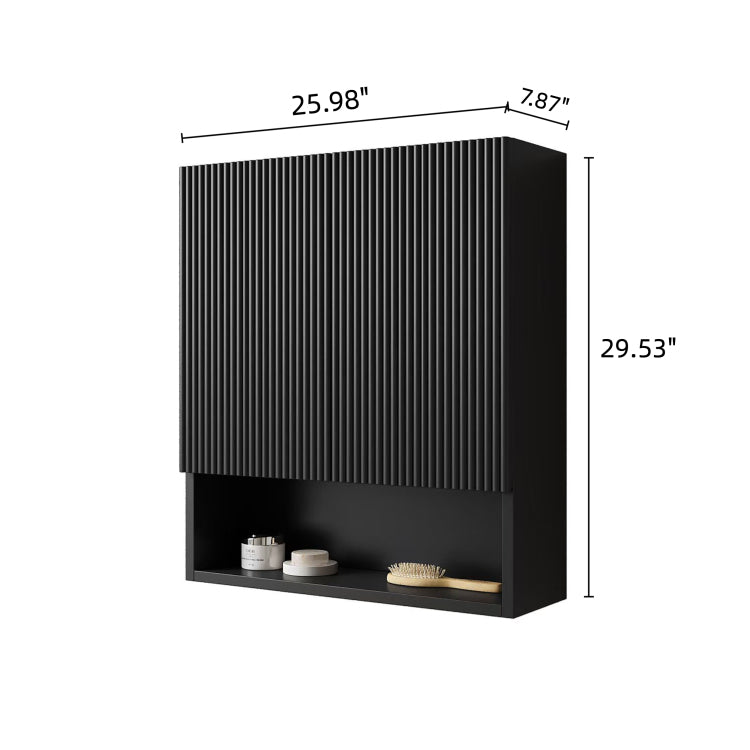 Tobi 26" Wall Mounted Striped Bathroom Cabinet, With Doors, Shelf And Open Storage Compartment Over The Toilet Storage Cabinet For Bathroom, Kitchen, Laundry Room, Black Color