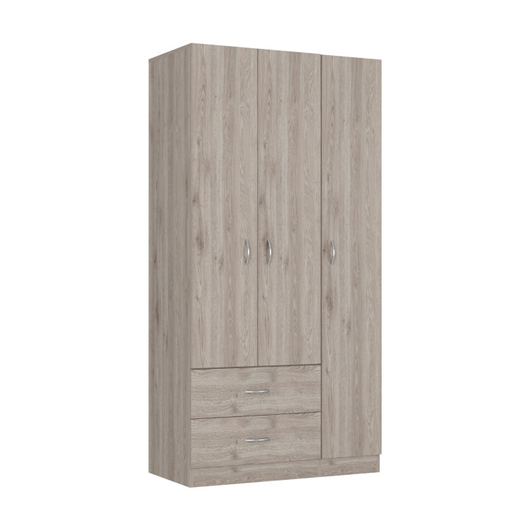 Bosko 3 Doors Armoire, Two Drawers, Metal Rod, Light Gray Bedroom