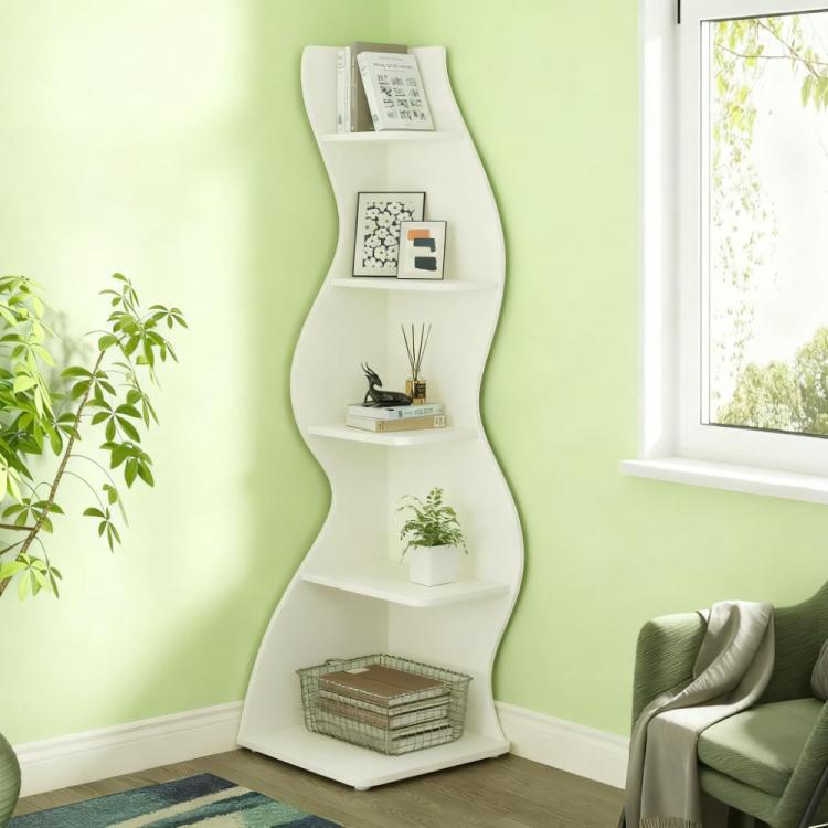 5 Tier Wall Corner Bookshelf Corner Shelf Storage Rack Plant Stand