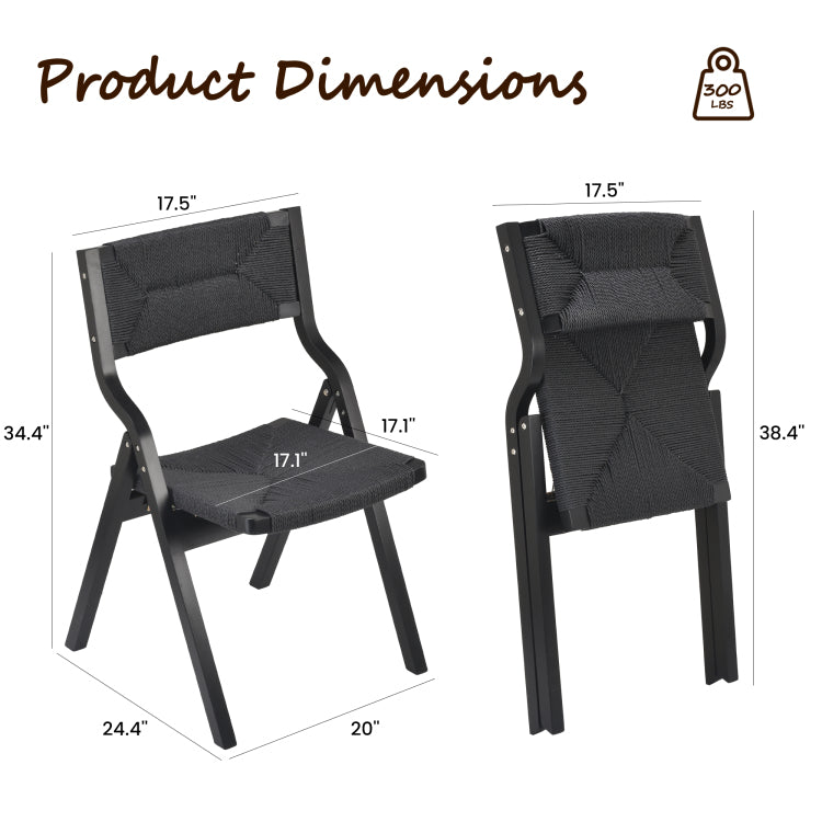 Wood Folding Chairs, Foldable Chairs Wooden Indoor Stackable Dining Chairs For Kitchen & Dining Room Chair Woven Seat & Webbing Back, Dining Chair Set Of 2