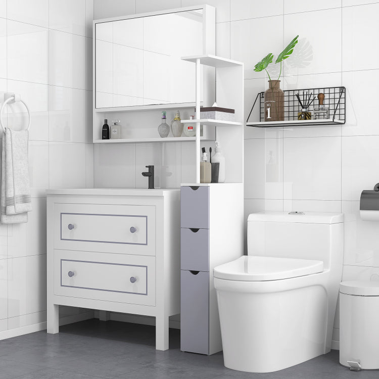 Homcom 54" Tall Bathroom Storage Cabinet, Freestanding Linen Tower With 2 Tier Shelf And Drawers, Narrow Side Floor Organizer, White
