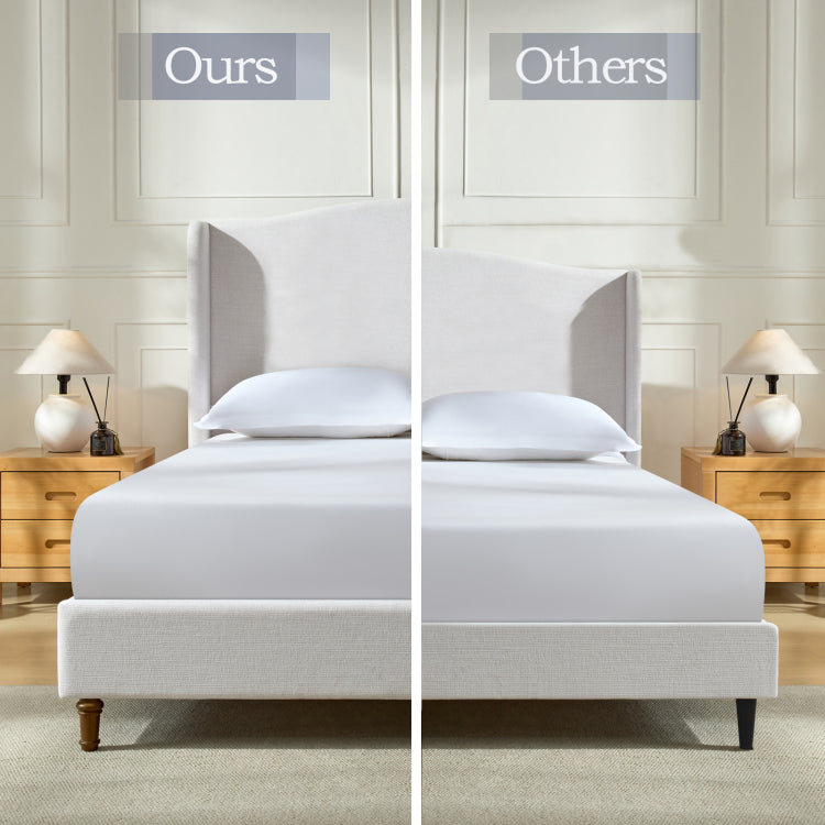 Hannah Upholstered Wingback Bed Size Queen Tall 54" Headboard Upholstered Queen Bed Premium Textured Canvas Chenille Look Ivory Minimalist Designs No Box Spring Needed Easy Assembly Queen
