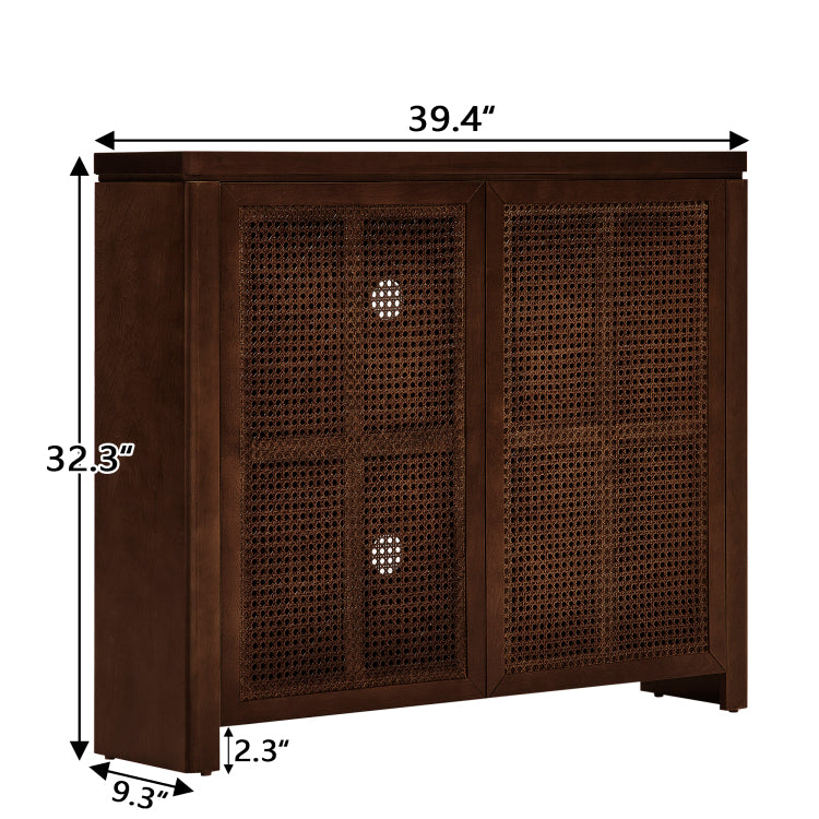39.4" Mid Century Modern Rattan Sideboard Buffet Cabinet With 2 Outlet Holes, Coffee Bar Wine Bar Credenza, Retro Storage Cabinet For Entryway, Hallway, Living Room, Kitchen, Dining Room, Walnut