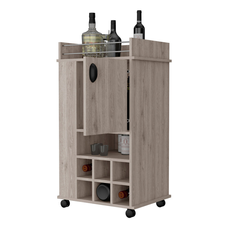Farson Bar Cart With 2 Side Shelf, 6 Built In Wine Rack And Casters