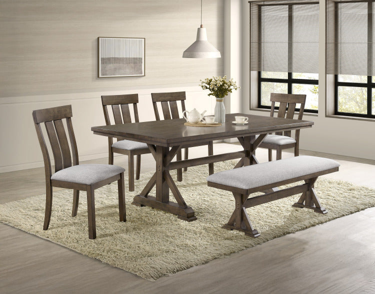 2Pc Rustic Upholstered Dining Chairs Rich Wood Finish Wooden Dining Room Furniture Brown
