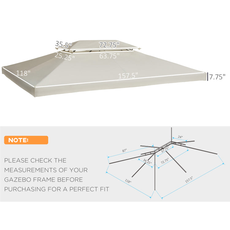 Outsunny 13' X 10' Gazebo Replacement Canopy, 2 Tier Top Uv Cover For 9.84' X 9.84' Outdoor Gazebo, Cream White Top Only