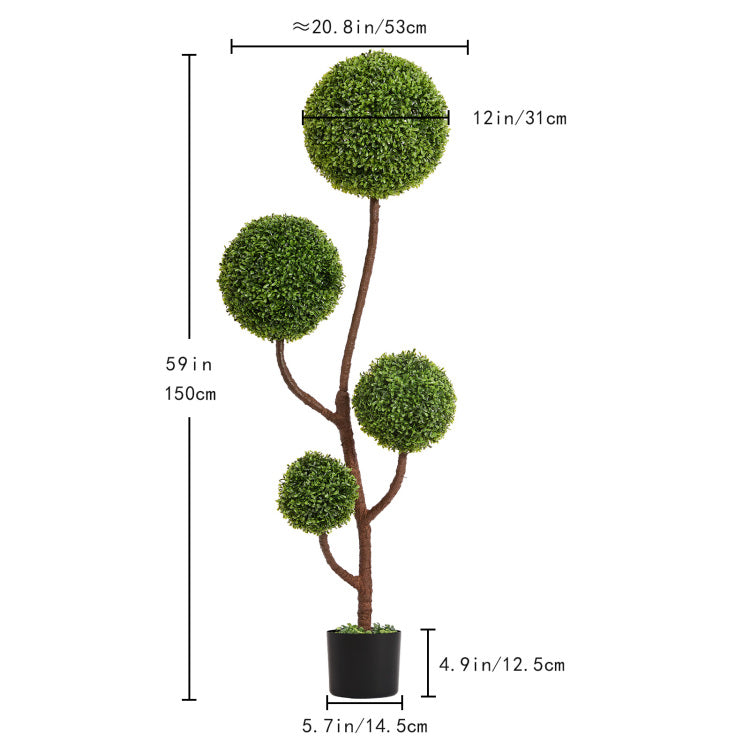 Artificial Boxwood Topiary Tree, 5Ft Tall Triple Ball Shaped Faux Plant Indoor Or Outdoor Home And Office Decoration, 1Pc Set