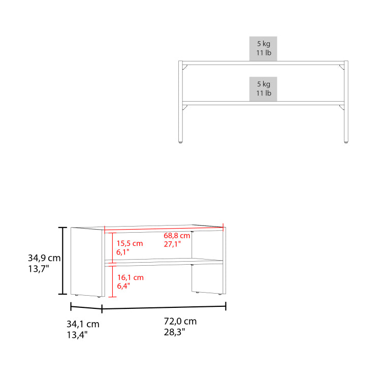 Shoe Rack 13.7" H, With 2 Shelves, Black