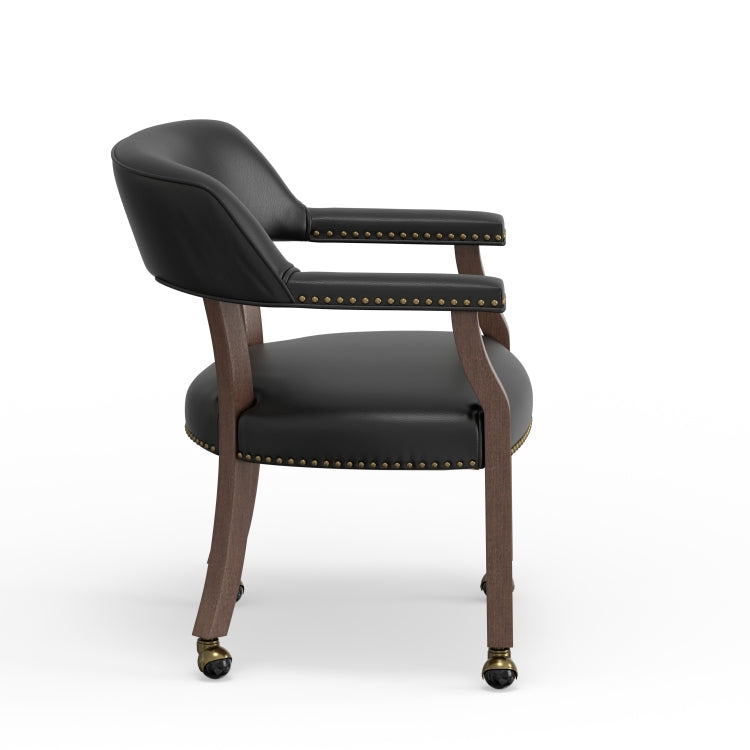 Gorman Dining And Game Chair In Walnut With Black Faux Leather