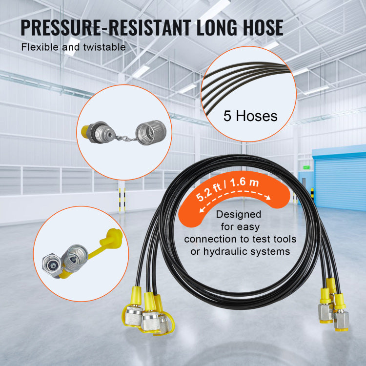 Hydraulic Pressure Test Kit, 10 100 250 400 600Bar, 5 Gauges 13 Couplings 14 Tee Connectors 5 Test Hoses, Excavator Hydraulic Test Gauge Set With Carrying Case For Excavator Tractors Machinery