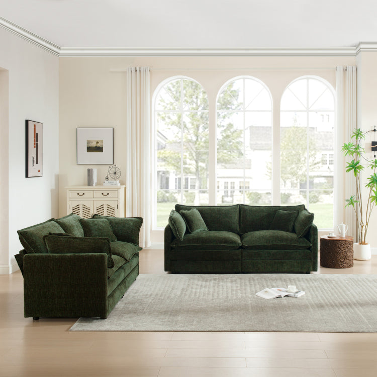2 Piece Living Room Set , 2 Pieces Upholstered Loveseat And Couch For Home Office Lounge, Sofa Set Of 2, 2 Piece 2 2 Seat Couch Set For Living Room ,Green Chenille