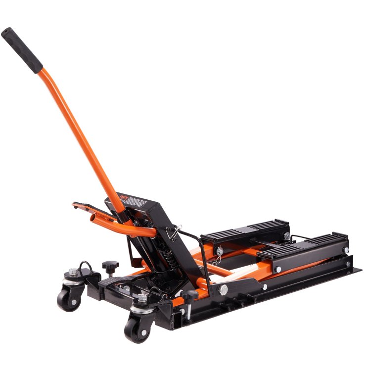Steel Hydraulic Motorcycle Jack Stand, 1500 Lbs Atv Scissor Lift Jack, 4.7" 15" Scissor Lift Jack Stand With 4 Wheels, Hydraulic Foot Operated Hoist Stand For Motorcycle Atv Utv Powersports