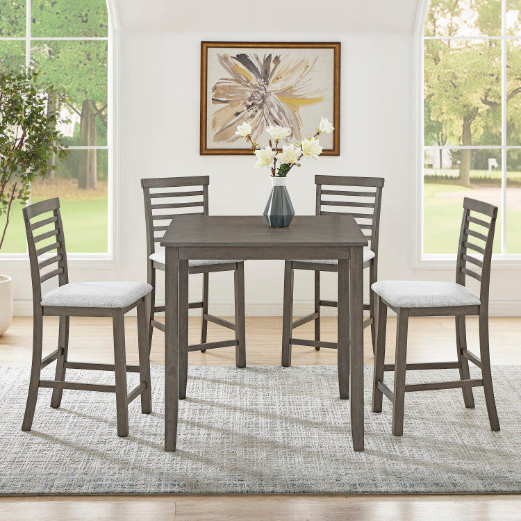 Dining Table, Bar Table And Chairs Set, 5 Piece Dining Table Set,Retro Style Breakfast Table Set,For Living Room, Dining Room Gray Requires Assembly