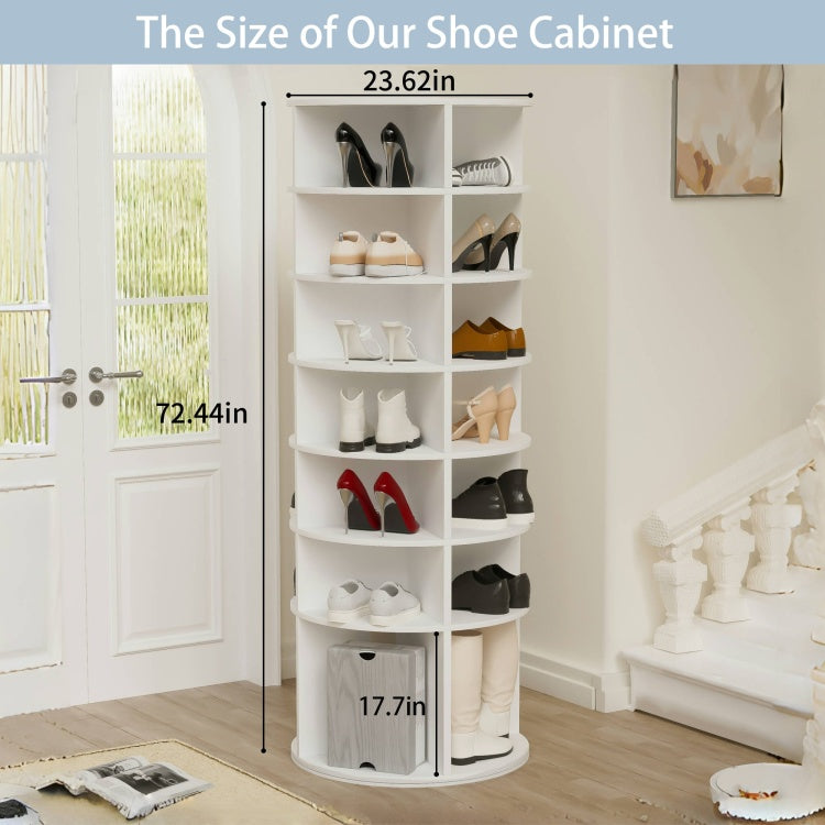 Rotating Shoe Rack Tower, 7 Tier Spinning Shoe Rack, Free Standing 360 Revolving Shoe Organizer, High Bottom Design Shoe Tower Spinning Storage Lazy Susany, Fits 28 Pairs Of Shoes 7 Tier White