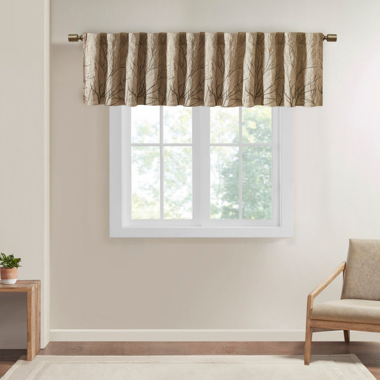 Faux Silk Embroidered Window Valance Tan 50X18"