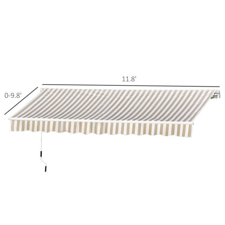Outsunny 12' X 10' Retractable Awning Patio Awnings Sun Shade Shelter With Manual Crank Handle, 280G M Uv & Water Resistant Fabric And Aluminum Frame For Deck, Balcony, Yard, Beige And White