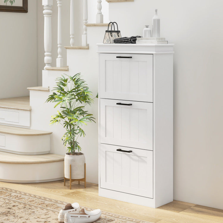 Homcom Shoe Cabinet For Entryway, Narrow Shoe Rack Storage Organizer With 3 Flip Drawers And Adjustable Shelves For 15 Pairs Of Shoes, White