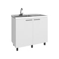 Napoles Utility Sink Complete With Faucet, Freestanding Base With Legs And Deep Stainless Steel Basin, Modern Multi Purpose Sink For Kitchen, Laundry Or Utility Room, White