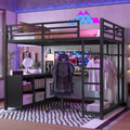Metal Loft Bed With Wardrobe And L Shaped Desk, Full Size Loft Bed With Storage Cubes And Shelves, Loft Bed For Kids Teens Adults, Black