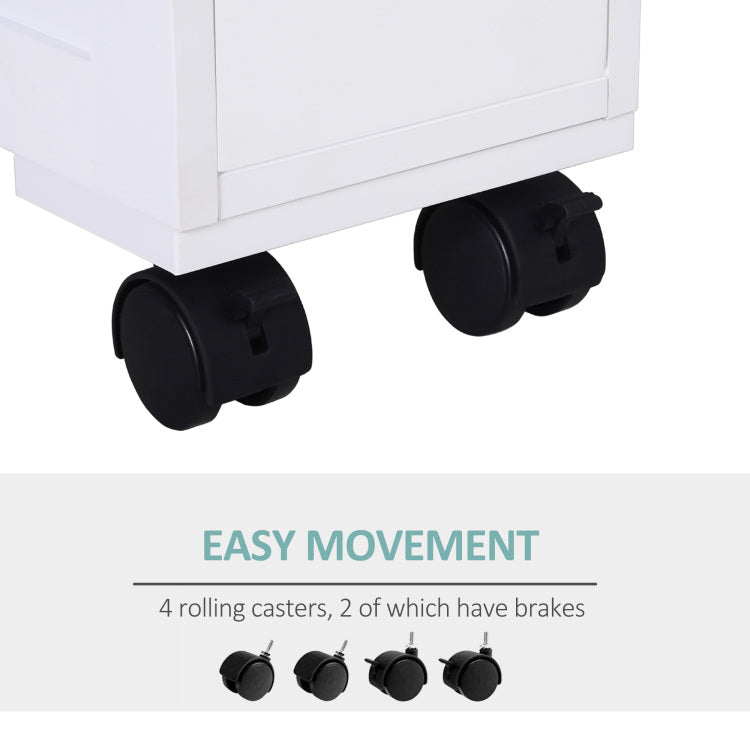 Homcom 6.25" X 20.5" X 28.25" Wood Rolling Narrow Bathroom Side Storage Cabinet White