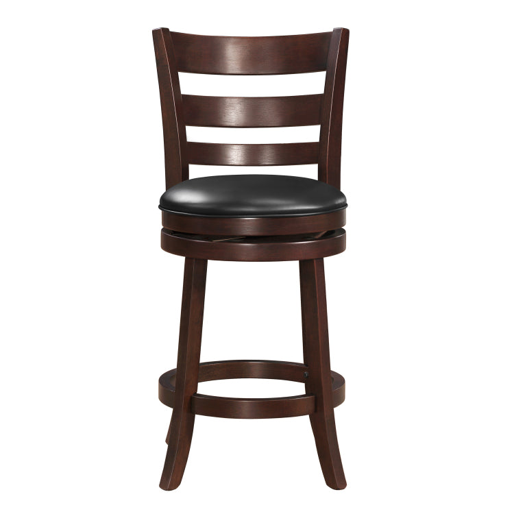 360 Degree Swivel Counter Height Chair Dark Cherry Finish Comfortable Footrest Solid Wood Dining Furniture 1Pc