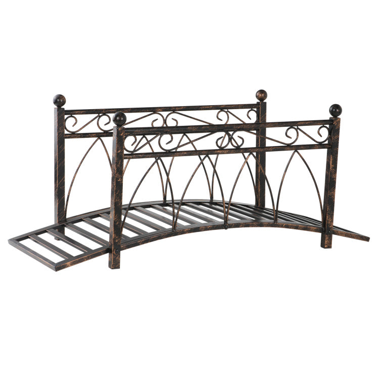 Outsunny 3.3' Metal Arch Zen Garden Bridge With Safety Siderails, Decorative Footbridge, Delicate Scrollwork & Corner Spheres For Stream, Fish Pond, Bronze