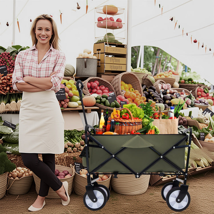 Minimeetall Strap Collapsible Foldable Wagon Cart With Strapping System, Beach Wagon, Utility Cart, Utility Wagon Grocery Cart For Camping Shopping Sports Gardeing Fishing Supports 225Lbs, Army