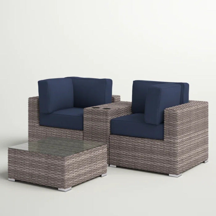 Ready To Use 2 Seat Wicker Patio Furniture Set With Cushions
