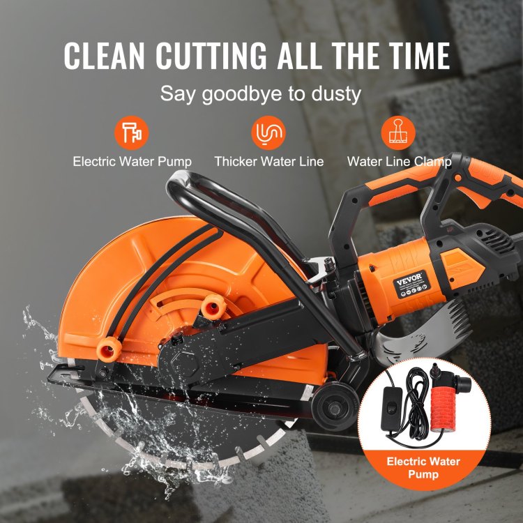 Electric Concrete Saw, 16 In, 3200 W 15 A Motor Circular Saw Cutter With Max. 6 In Adjustable Cutting Depth, Wet Disk Saw Cutter Includes Water Line, Pump And Blade, For Stone, Brick