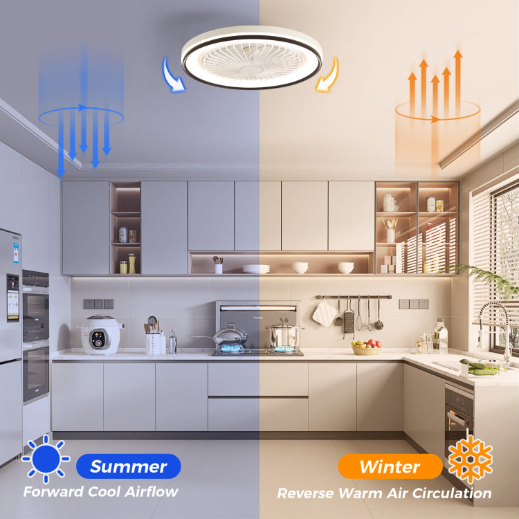 19 Inch Rgb Dimmable Led Enclosed Flush Mount Bladeless 6 Speed Remote Control For Bedroom Party