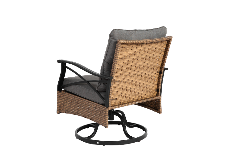 Outdoor Swivel Rocker Chairs Set 3 Piece With 1 Table And 2 Rocking & Swivel Chairs Support 350Lbs Brown Wicker Outdoor Furniture Patio Conversation Set