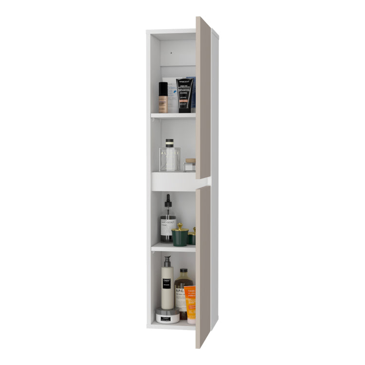 Dateland Two Door Wall Cabinet, Stylish Vertical Storage For Bathroom Or Kitchen, Light Beige And White