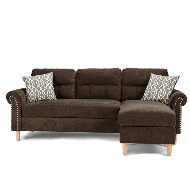 Reversible Sectional Set W 2 Accent Pillows In Tan