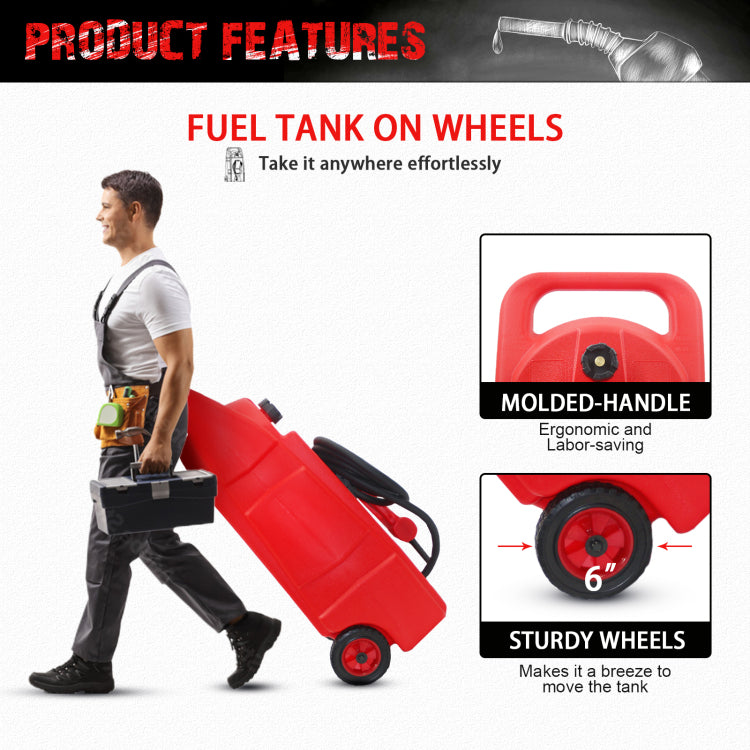 15 Gallon 57 L Gas Caddy With Wheels, Fuel Transfer Tank Gasoline Diesel Can,Fuel Storage Tank For Automobiles Atv Car Mowers Tractors Boat Motorcycle Red