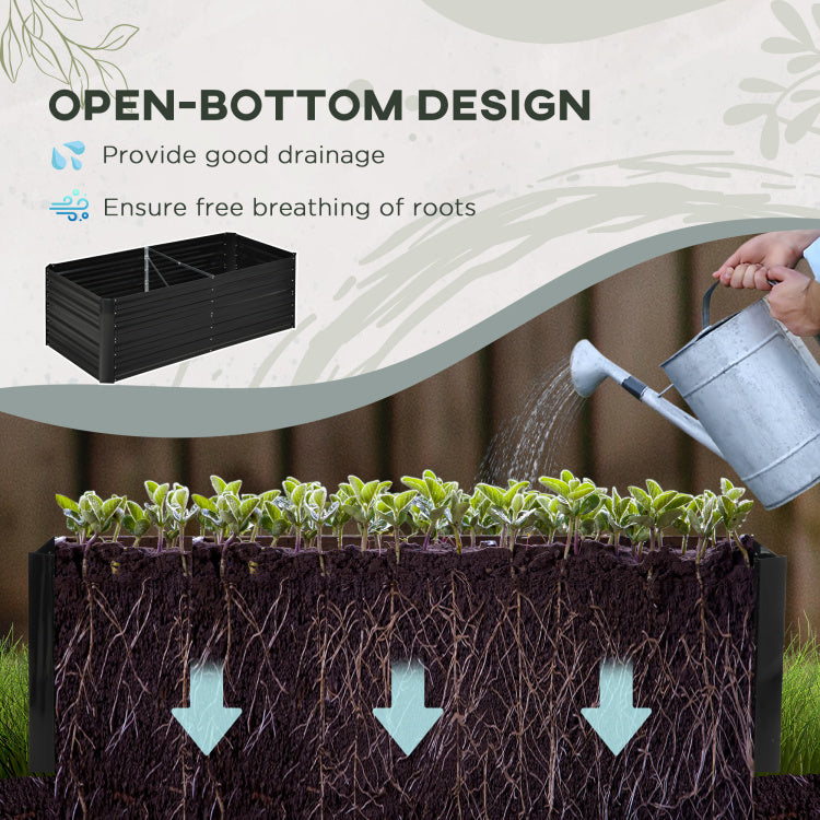 Outsunny Galvanized Raised Garden Bed Kit With Reinforcing Bars, Large And Tall Metal Planter Box For Vegetables, Flowers And Herbs, 6' X 3' X 2', Black