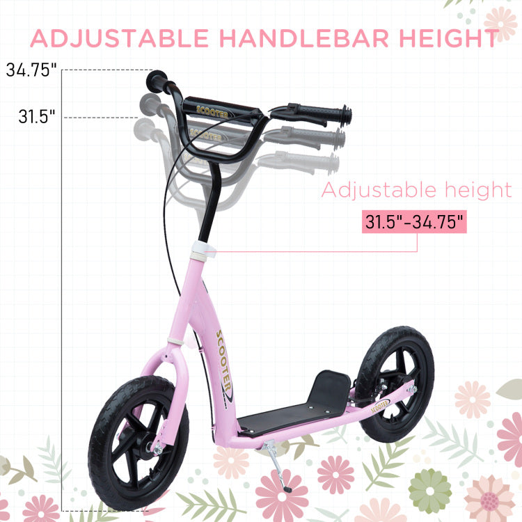 Homcom Kick Scooter For Kids 5 12 Years Old, Big Wheel Kids Scooter With Adjustable Height Handlebar, Non Slip Footplate, Rear Brake, Pink